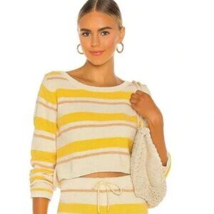 L*Space Sun Seeker Chenille Cropped Sweater Sunshine Stripe Yellow Sz L